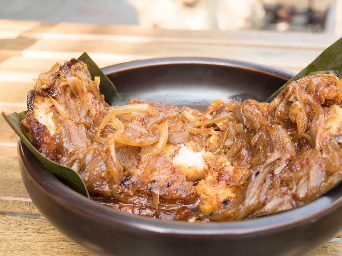 Smokey flavours of burnt banana leaves infused into sole filet